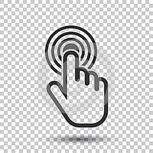 Click here icon. Hand cursor signs. Black button flat vector ill