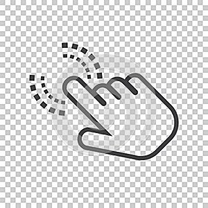 Click here icon. Hand cursor signs. Black button flat vector ill
