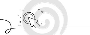 Click here line icon. Push the button sign. Continuous line with curl. Vector