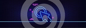 Click here line icon. Push the button sign. Neon light glow effect. Vector