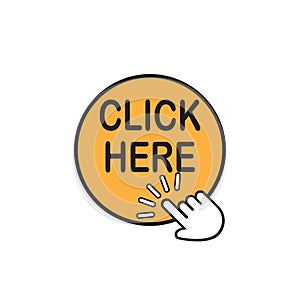 Click here round button with hand pointer clicking