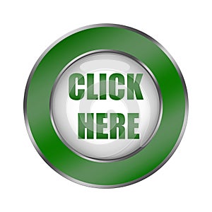 Click here text. Green button icon. Call to action symbol. Vector element illustration.