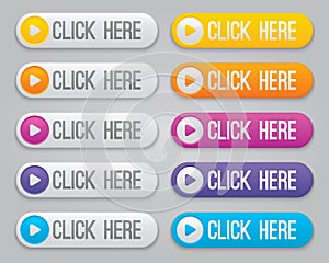 Click here vector buttons collection. Internet clicking button icons
