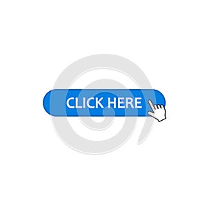 Click here web button with cursor, Vector icon isolated on white