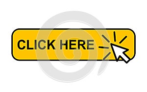 Click here web button, internet flat pointer design, press link vector illustration