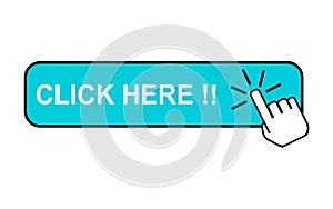 Click here web button, internet flat pointer design, press link vector illustration