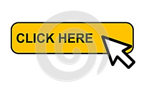 Click here web button, internet flat pointer design, press link vector illustration