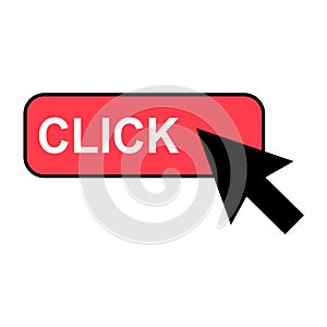 Click here web button, internet flat pointer design, press link vector illustration