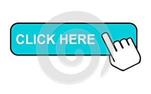 Click here web button, internet flat pointer design, press link vector illustration
