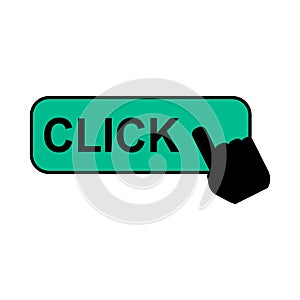 Click here web button, internet flat pointer design, press link vector illustration