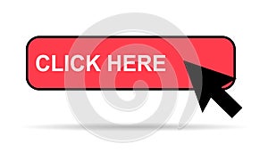 Click here web button with shadow, internet flat pointer design, press link vector illustration