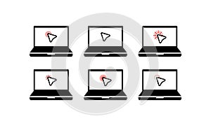 Click icon. Cursor symbol icon. Mouse click symbol laptop computer, notebook. E-commerce and marketing concept, internet provider