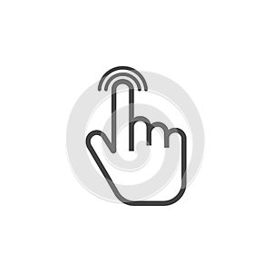 Click icon. Finger tap click. Hand index finger on a grey colored background. Vector