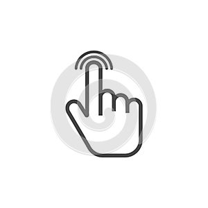 Click icon. Finger tap click. Hand index finger on a grey colored background. Vector photo