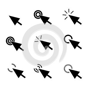 Click icon in trendy flat style on white background. arrow click