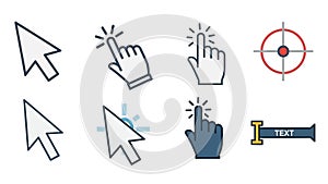 Click Icons Set: Cursor, Hand Pointer, Target, Text