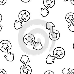 Click loyalty card icon in flat style. Hand on reward vector illustration on white isolated background. Discount seamless pattern