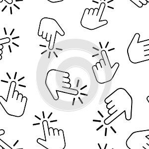 Click mouse icon seamless pattern background. Pointer vector illustration on white isolated background. Hand push button business
