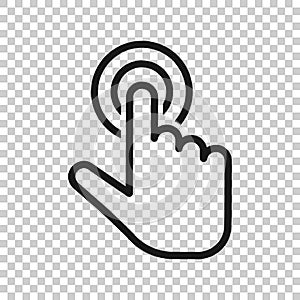 Click mouse icon in transparent style. Pointer vector illustration on isolated background. Hand push button business concept photo