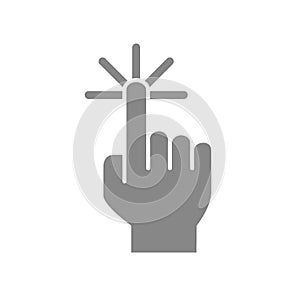 Click with one finger grey icon. Cursor pointer, touch screen hand gesture symbol