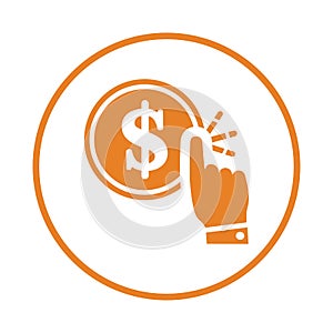 Click, pay, per, online icon. Orange vector sketch