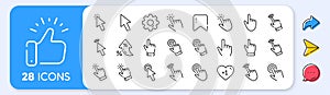Click pointer line icons. Mouse cursor, hand finger and press here. App line icons. Vector