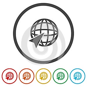 Click to go to website or internet icon. Set icons in color circle buttons