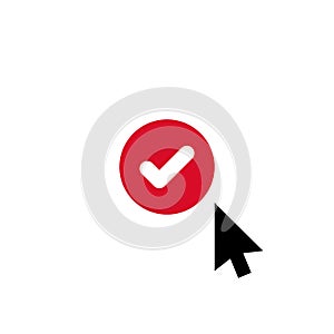 Click vector icon, cursor symbol with check sign. Cursor arrow icon and approved, confirm, done, tick, completed symbol