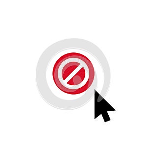 Click vector icon, cursor symbol with not allowed sign. Cursor arrow icon and block, forbidden, prohibit symbol