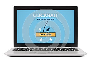 Clickbait concept on laptop computer screen. Isolated