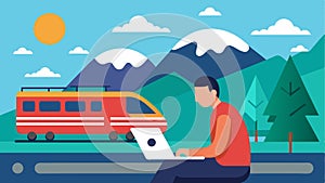 The clickclack of a train mixed with the gentle tapping of a digital nomad typing on their laptop.. Vector illustration.