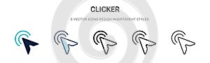 Clicker icon in filled, thin line, outline and stroke style. Vector illustration of two colored and black clicker vector icons