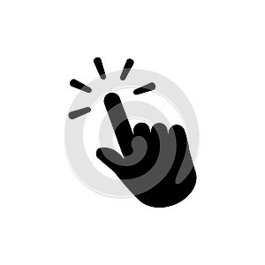 Clicking finger icon in flat. Hand pointer symbol photo