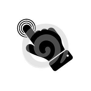 By clicking the finger icon, the hand points to the vector. Pointer click. Cursor arrow icon. Clicking a computer mouse