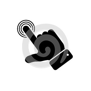 By clicking the finger icon, the hand points to the vector. Pointer click. Cursor arrow icon. Clicking a computer mouse