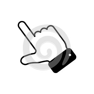 By clicking the finger icon, the hand points to the vector. Pointer click. Cursor arrow icon. Clicking a computer mouse