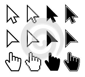 Clicking mouse cursors, computer finger pointers vector set