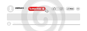 Clicking Subscribe Button, Like, Comment and Share. Icon Set of Channel Subscriptions. Flat icons template. Marketing