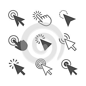 Clicks cursor vector icon set.