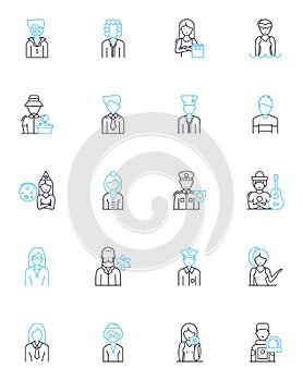 Client behavior linear icons set. Impulsive, Demanding, Meticulous, Indecisive, Picky, Arrogant, Trusting line vector