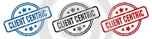 client centric stamp. client centric round isolated sign.