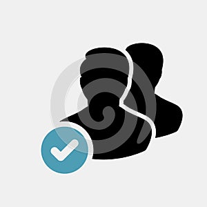 Client icon with check sign. Client icon and approved, confirm, done, tick, completed symbol photo