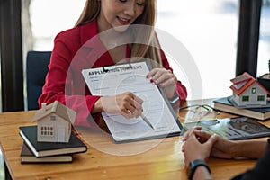 Client sign the documents to make the contract legally, Home sales and home rental real estate concept