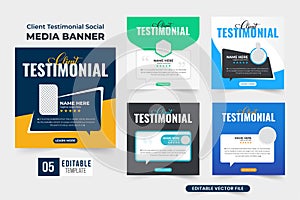 Client testimonial and feedback review template bundle with dark and yellow colors. Customer satisfaction and work review poster