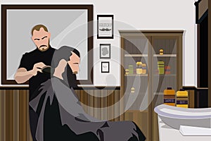 Client visiting hairstylist in barber shop