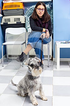 Client waiting with her pet in a veterinary clinic