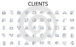 Clients line icons collection. Instagram, TikTok, Snapchat, Twitter, Facebook, LinkedIn, Pinterest vector and linear photo