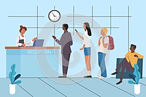 Clients waiting in queue flat vector illustration