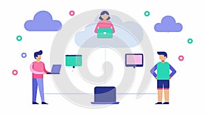 ClientServer Interaction An illustration of clients interacting with cloud services showing a network of devices sending