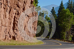 Cliff and bend in Highway 133 in Colorado with Mount Sopris